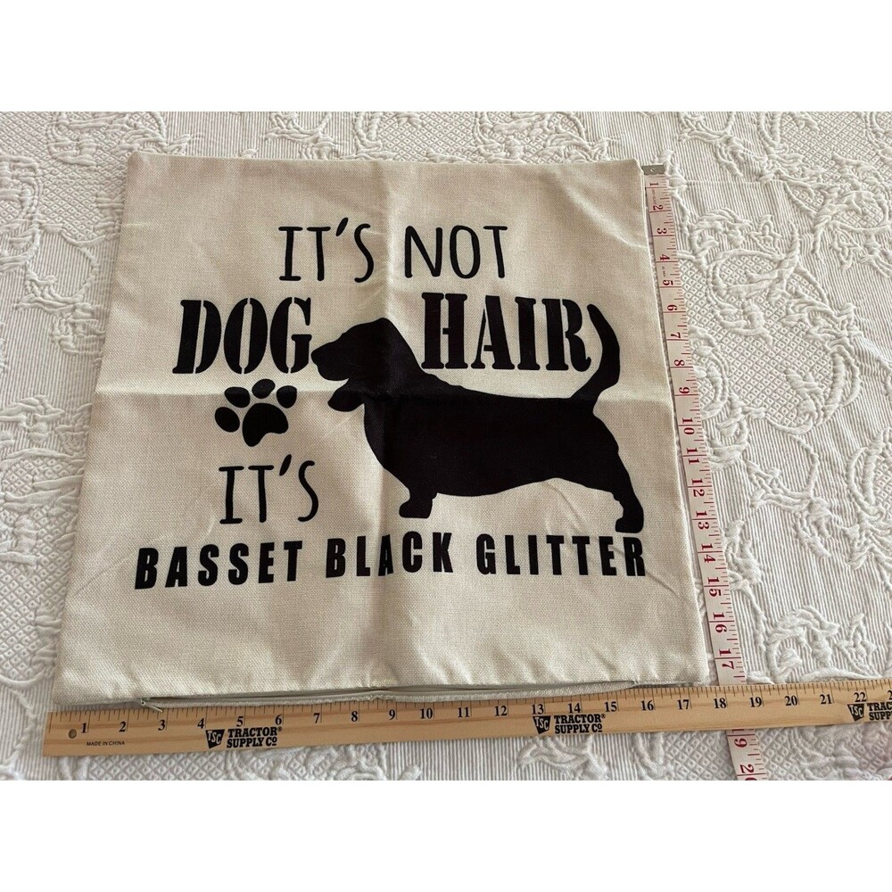 It's Not Dog Hair It's Basset Black Glitter Throw Pillowcase Cover Zip Close